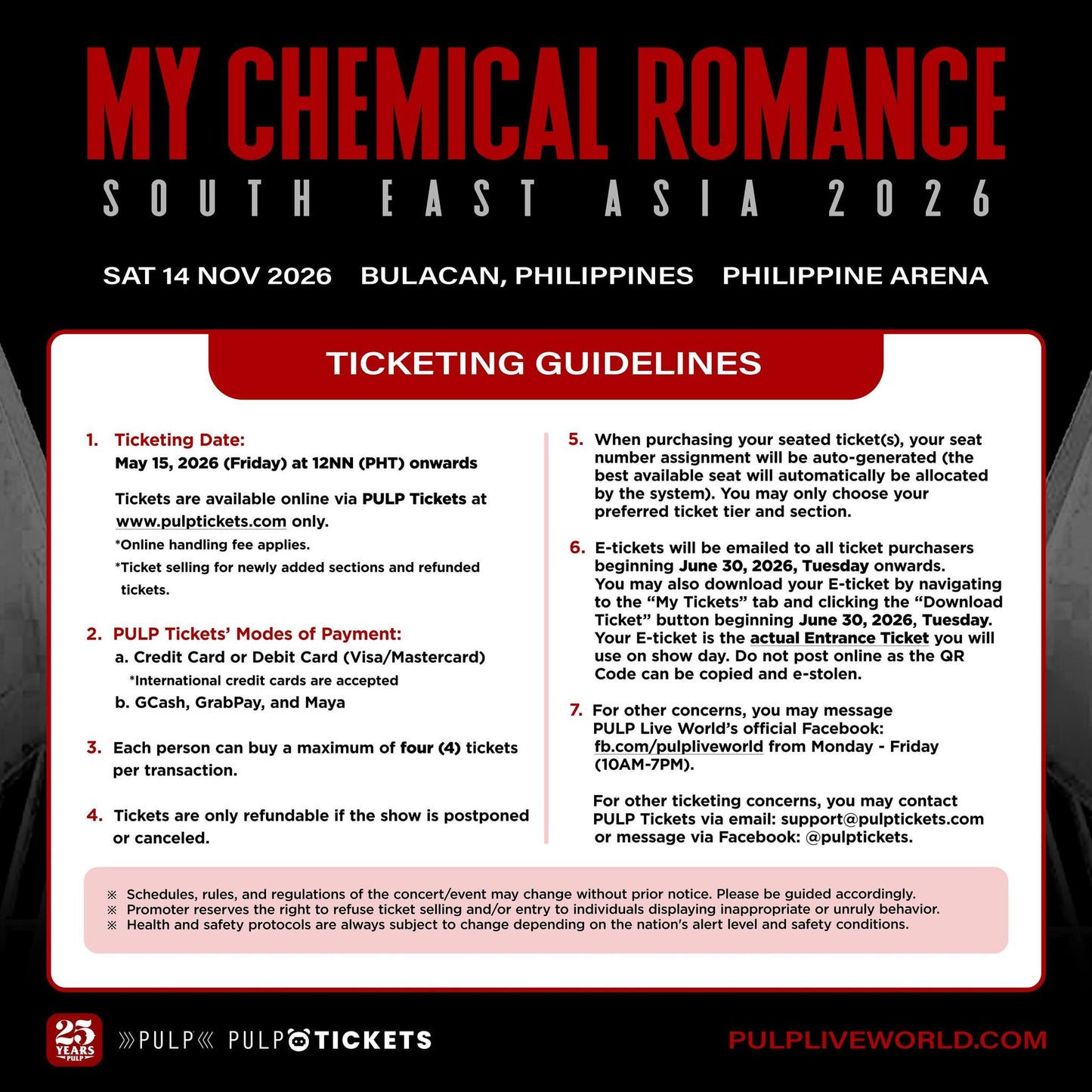 MY CHEMICAL ROMANCE SOUTH EAST ASIA 2026 TOUR IN BULACAN